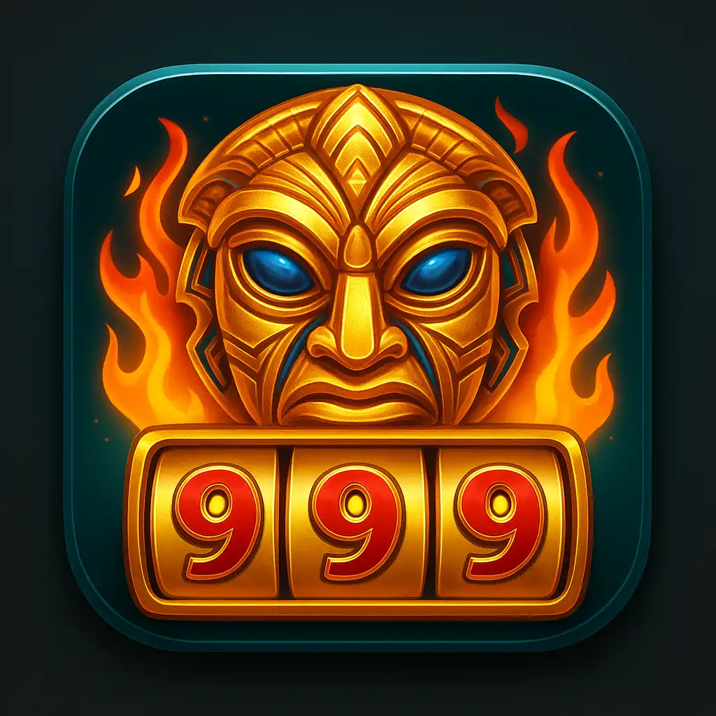9 Masks Of Fire slot icon with golden tribal masks and flames